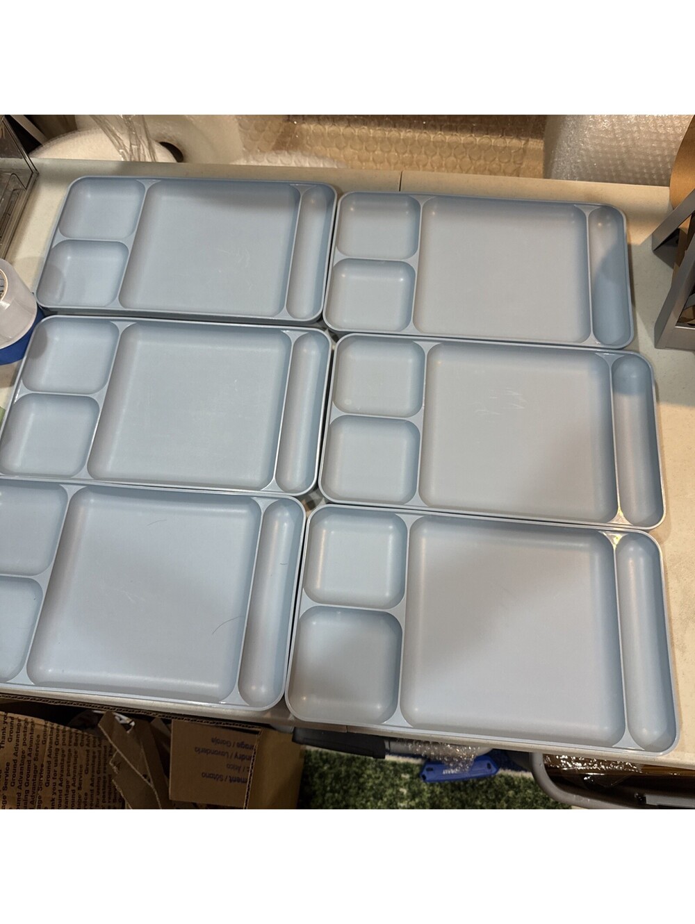 Vtg Set Of 6 Tupperware Cafeteria Divided Trays Potluck TV 1535
